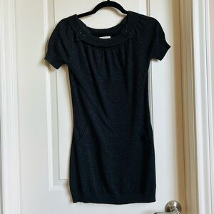 Black Knit Short Sleeve Sweater Dress